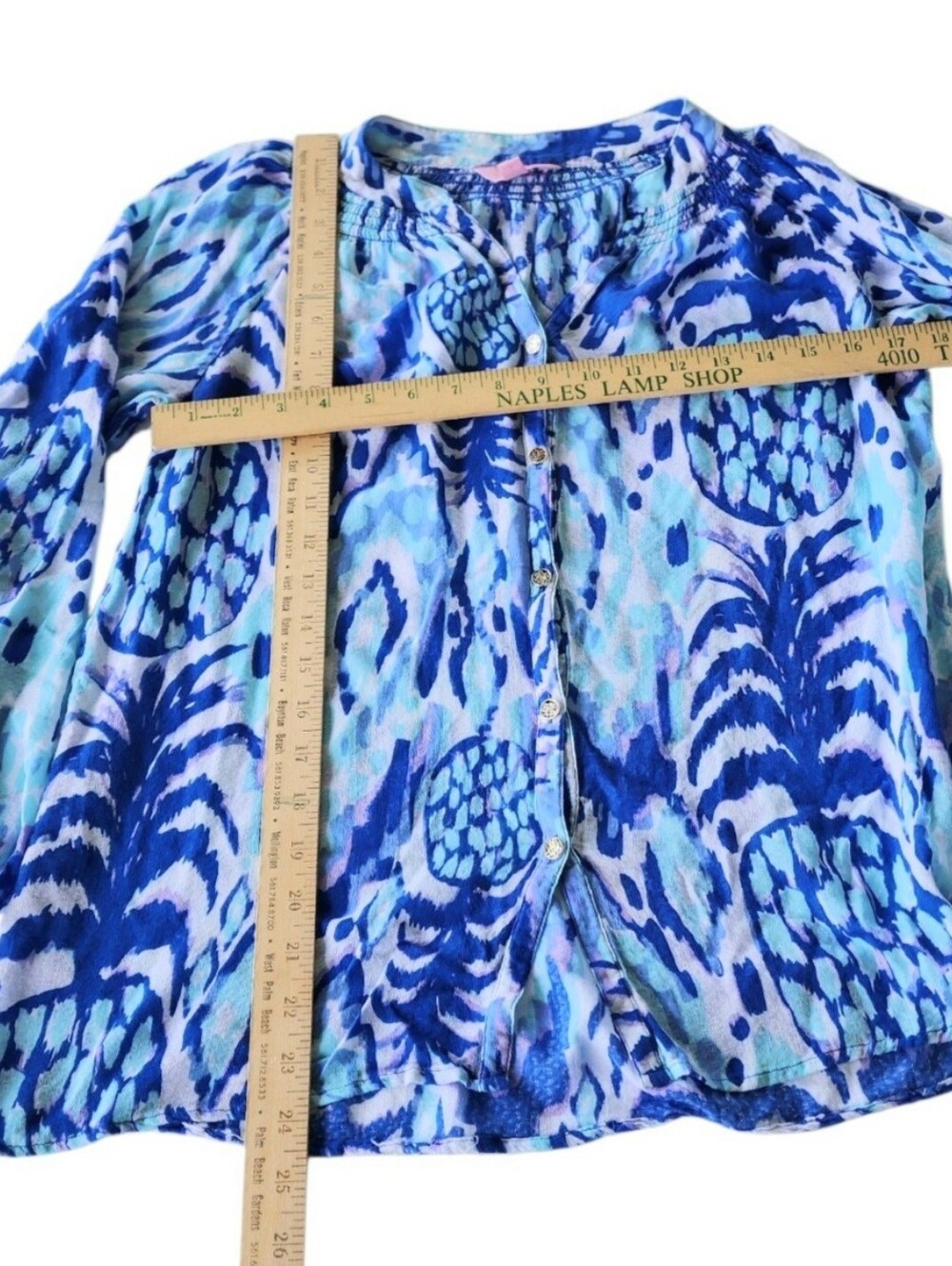 Lilly Pulitzer Blue Pineapple-Print V-Neck Blouse - Picture 8 of 11